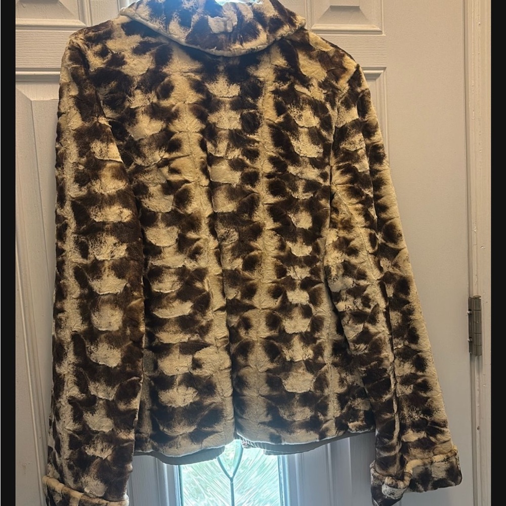 Brown and Cream Plush Teddy Jacket Oversized Fit